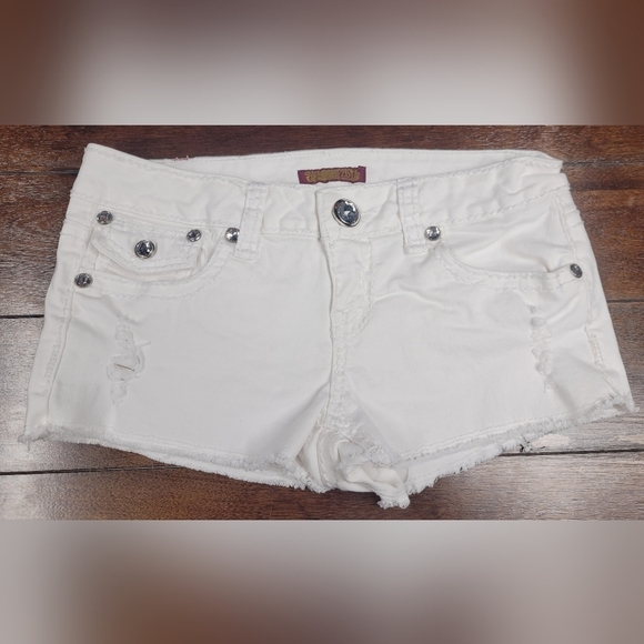 ZD Pants - ZD 5 White Denim Shorts Five Pocket Zipper Fly Western Cowboy Distressed